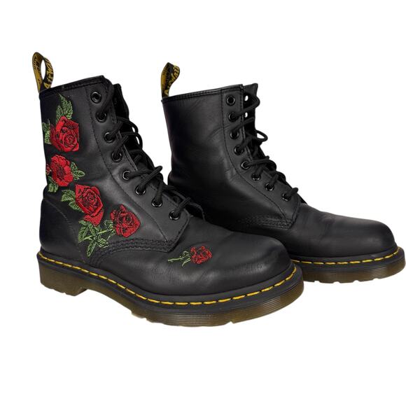 Dr. Martens Shoes - Dr. Martens Vonda Floral Leather Lace Up Boots Size 8